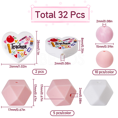 Heart & Hexagon & Round Silicone Focal Beads SIL-SC0002-30-1