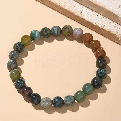 Natural Indian Agate Bead Stretch Bracelets X-BJEW-K212-B-010-1