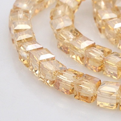 Half Rainbow Plated Glass Faceted Cube Beads Strands GLAA-A031-6mm-HR05-1