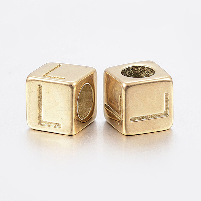 304 Stainless Steel Large Hole Letter European Beads X-STAS-H428-01G-L-1
