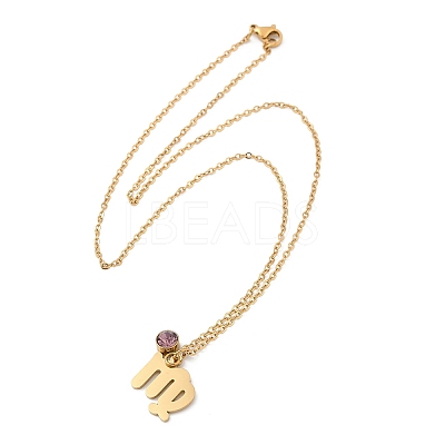 304 Stainless Steel Glass Drill Birth Stone Constellation Pendant Necklaces LS-STAS-D305-08G-F-1