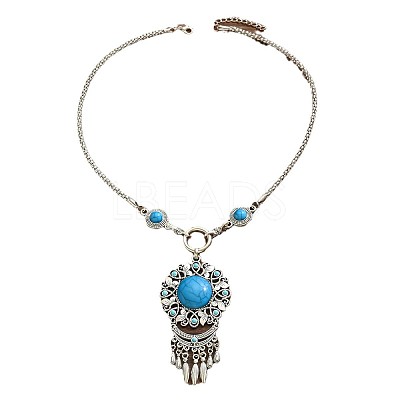 Flower Bohemian Ethnic Style Zinc Alloy & Resin Pendant Necklace & Dangle Earring Sets FS-WGD47C5-01-1