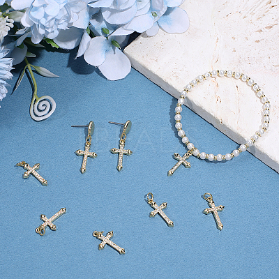 8Pcs Brass Micro Pave Clear Cubic Zirconia Pendants KK-SC0007-99-1
