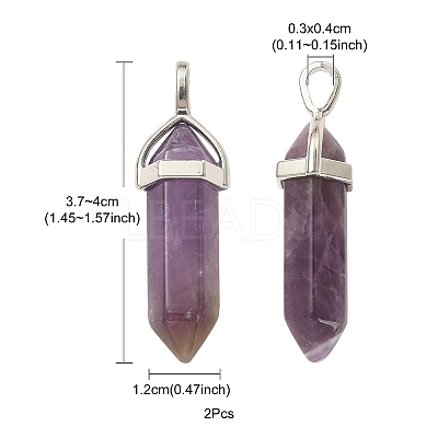 2Pcs Natural Amethyst Double Terminated Pointed Pendants G-YW0002-05B-1