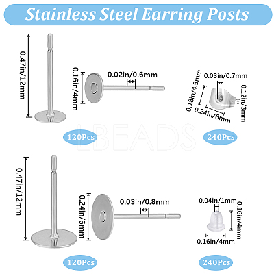 240Pcs 2 Style 304 Stainless Steel Stud Earring Findings DIY-BBC0001-93-1