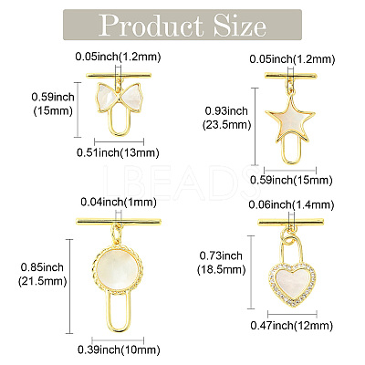 4Pcs 4 Styles Brass Toggle Clasps KK-CJ0003-53-1