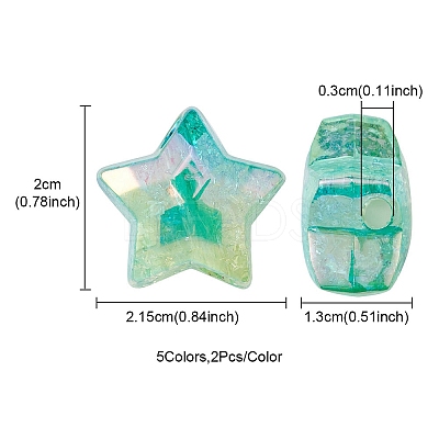 10Pcs 5 Colors UV Plating Transparent Crackle Acrylic Beads OACR-YW0001-57-1