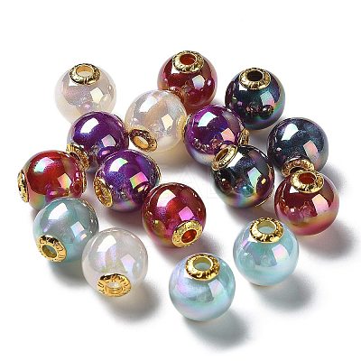 Rainbow Iridescent Plating Acrylic European Beads X-OACR-P019-03A-M-1
