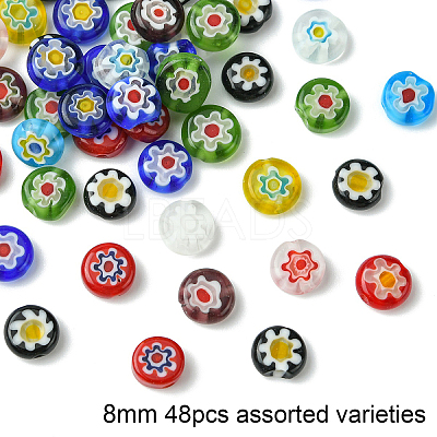 1 Strand Flat Round Handmade Millefiori Glass Beads Strands LK-YW0001-10B-1