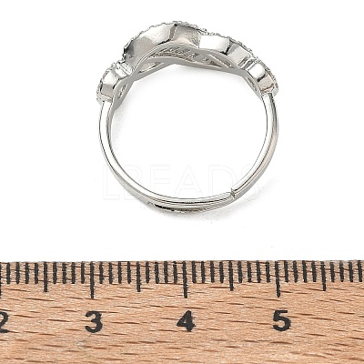 Adjustable Brass & Clear Cubic Zirconia Finger Rings with Interwoven Design CU-CBA7E55-06P-1