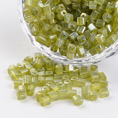6/0 Cube Transparent Colours Pearl Luster Plated Round Hole Glass Seed Beads SEED-I002-F104-1