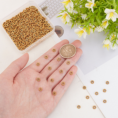 300Pcs Tibetan Style Alloy Beads Daisy Spacer Beads TIBEB-PH0005-05AG-1