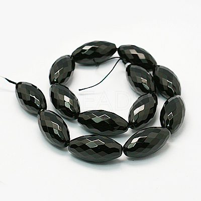 Natural Black Onyx Beads Strands G-E039-FR2-30x15mm-1