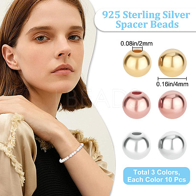30Pcs 3 Colors 925 Sterling Silver Spacer Beads STER-BBC0001-30-1
