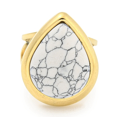 Ion Plating(IP) 304 Stainless Steel Synthetic Turquoise Cuff Rings G-Z056-09G-01-1