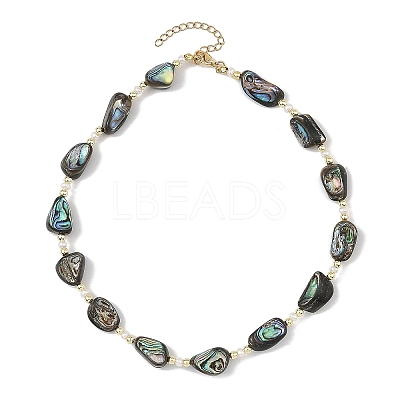 Nuggets Natural Abalone Shell/Paua Shell & Pearl Beaded Necklaces NJEW-JN06377-1