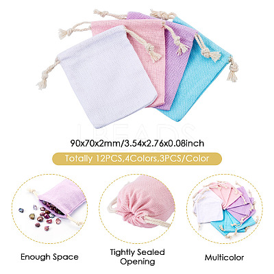 12Pcs 4 Colors Rectangle Cloth Packing Pouches ABAG-TA0001-78-1