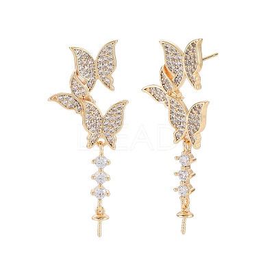 Brass Micro Pave Clear Cubic Zirconia Stud Earring Findings KK-S364-048-1