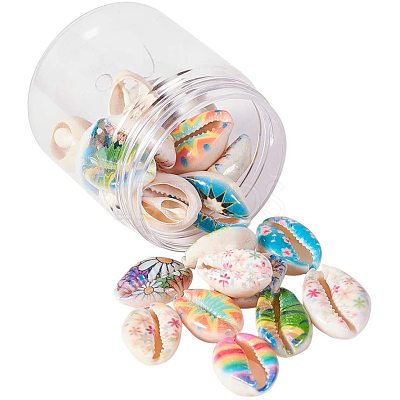 Printed Cowrie Shell Beads SHEL-PH0001-08-1