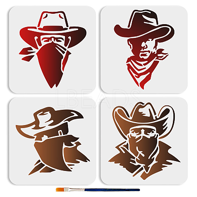 1 Set Cowboy PET Hollow Out Drawing Painting Stencils DIY-MA0005-58B-1