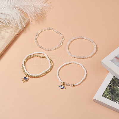 4Pcs 4 Style Natural White Jade & Glass Beaded Stretch Bracelets Set BJEW-JB09227-1