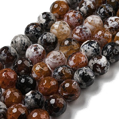 Faceted Natural Fire Crackle Agate Beads Strands G-F447-12mm-N14-1