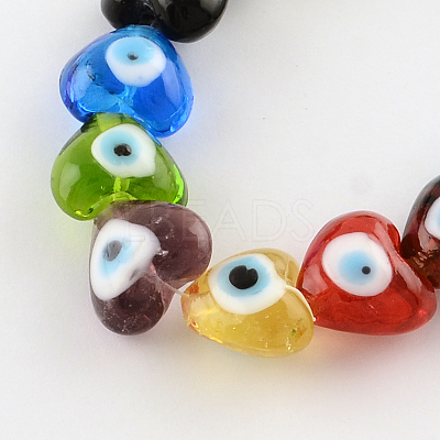 Heart Evil Eye Lampwork Bead Strands X-LAMP-R119-M-1