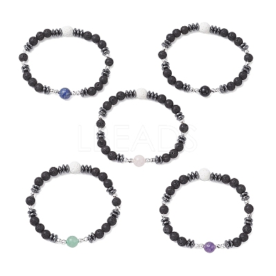 Natural & Synthetic Mixed Gemstone Beaded Stretch Bracelets for Men Women BJEW-JB12601-1