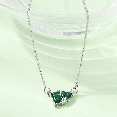 Brass Pave Cubic Zirconia Rectangle and Heart Pendant Cable Chain Necklaces LS-KK-CBAB173-04P-09-1