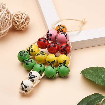 80Pcs 8 Colors Printed Natural Wood Beads WOOD-FW0001-09-1
