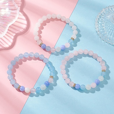 3Pcs Natural Mixed Gemstone Beads Stretch Bracelets Set for Women BJEW-JB12927-1