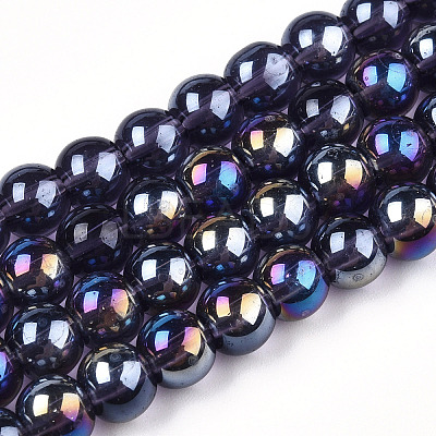 Electroplate Transparent Glass Beads Strands GLAA-T032-T8mm-AB03-1