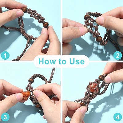 4Pcs 2 Colors Waxed Cotton Macrame Pouch Empty Stone Holder for Link Braclets Making BJEW-CJ0001-03-1