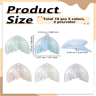 10Pcs 5 Colors UV Plating Rainbow Iridescent Transparent Acrylic Pendants OACR-LP0001-11-1