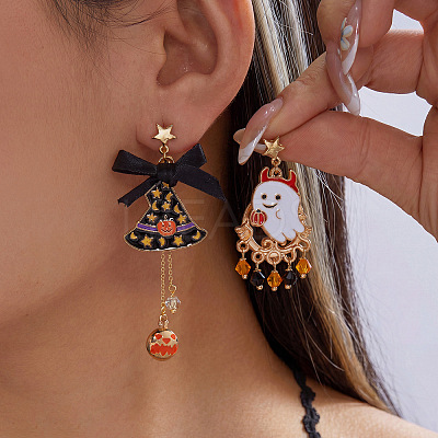 Halloween Alloy Enamel & Acrylic Stud Dangle Earrings WGCBD87-01-1