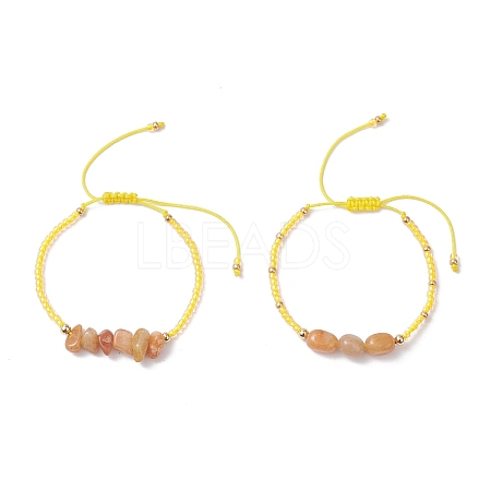 2Pcs Natural Red Aventurine & Glass Seed Beads Braided Bead Bracelets for Women BJEW-MZ00247-01-1