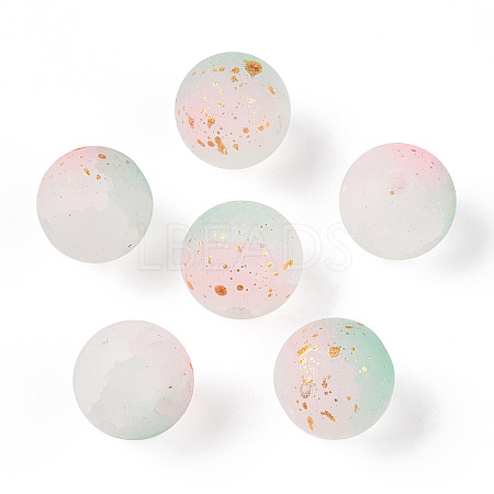 Frosted Baking Paint Crackle Glass Beads with Glitter Powder DGLA-T004-8mm-01F-1