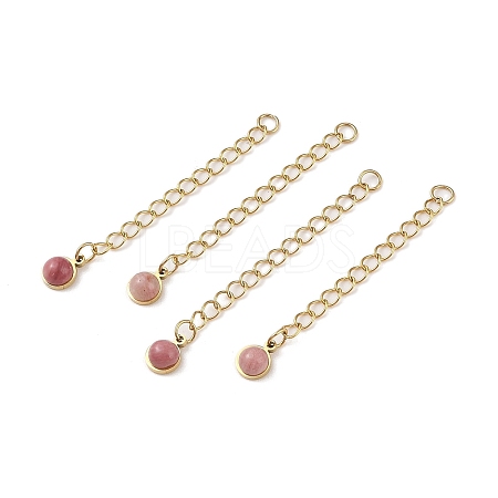 Ion Plating(IP) 316 Surgical Stainless Steel Curb Chain Extender with Natural Rhodonite Round Charm STAS-A097-01G-08-1