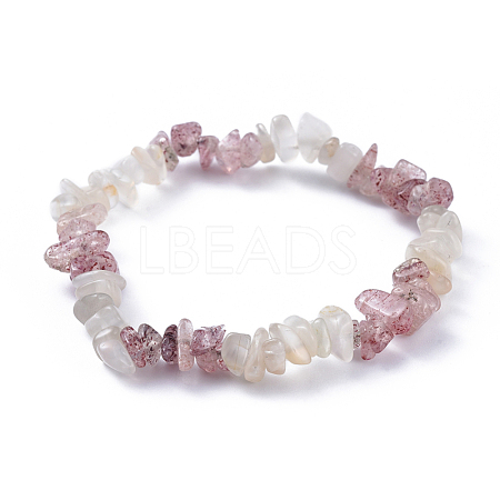 Natural White Moonstone & Strawberry Quartz Chip Stretch Bracelets X-BJEW-JB04490-05-1