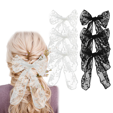 6Pcs 2 Colors Lace Bowknot Polyester Alligator Hair Clips PHAR-FH0001-05-1