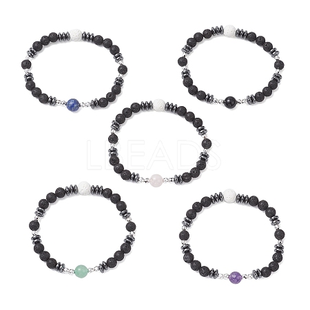 Natural & Synthetic Mixed Gemstone Beaded Stretch Bracelets for Men Women BJEW-JB12601-1