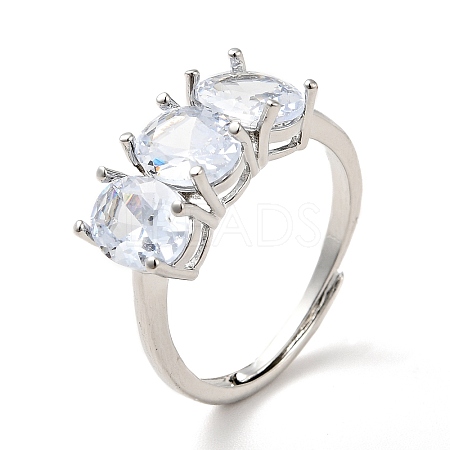 Clear Cubic Zirconia Oval Adjustable Ring RJEW-I087-13P-1