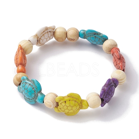 Beach Turtle Dyed Synthetic Turquoise Stretch Bracelets BJEW-JB10296-02-1
