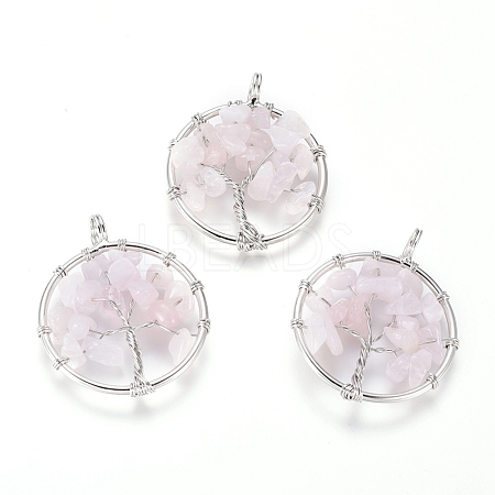 Natural Rose Quartz Pendants X-G-E419-08P-1