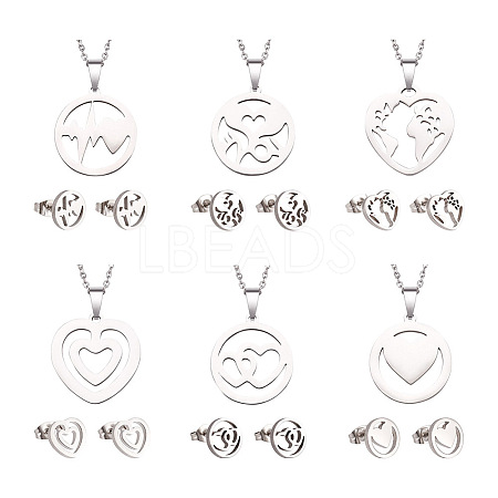 Kissitty 6 Sets 6 Style Valentine's Day Heart Jewelry Set SJEW-KS0001-01-1