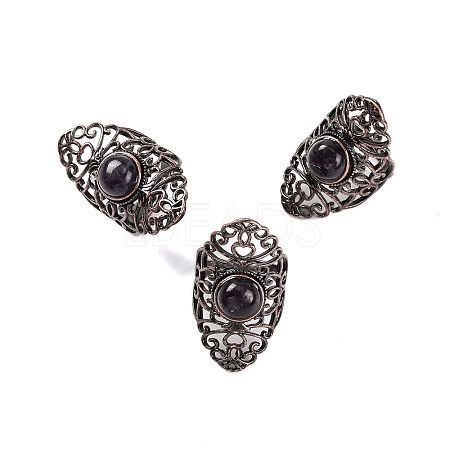 Natural Amethyst Retro Finger Rings RJEW-B067-02R-28-1