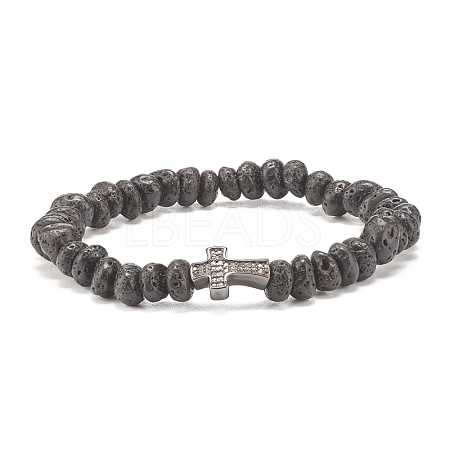 Natural Lava Rock Beaded Stretch Bracelet BJEW-JB08294-01-1