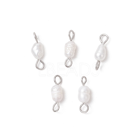 Natural Cultured Freshwater Pearl Potato Links Connector Charms PALLOY-JF04173-01-1