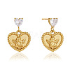 304 Stainless Steel Pave Clear Cubic Zirconia Stud Dangle Earrings WG47F59-01-5