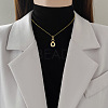 Double Rings 304 Stainless Steel Micro Pave Clear Cubic Zirconia Pendant Necklaces FS-WG3DD11-01-1
